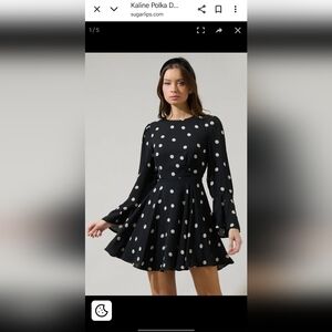 Black Polka Dotted Flared Dress XL